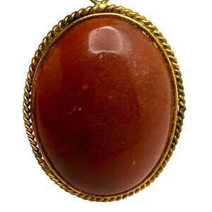 Vintage Cabochon Red Jasper Pendant Gold Tone Statement Boho Regal Timeless Chic